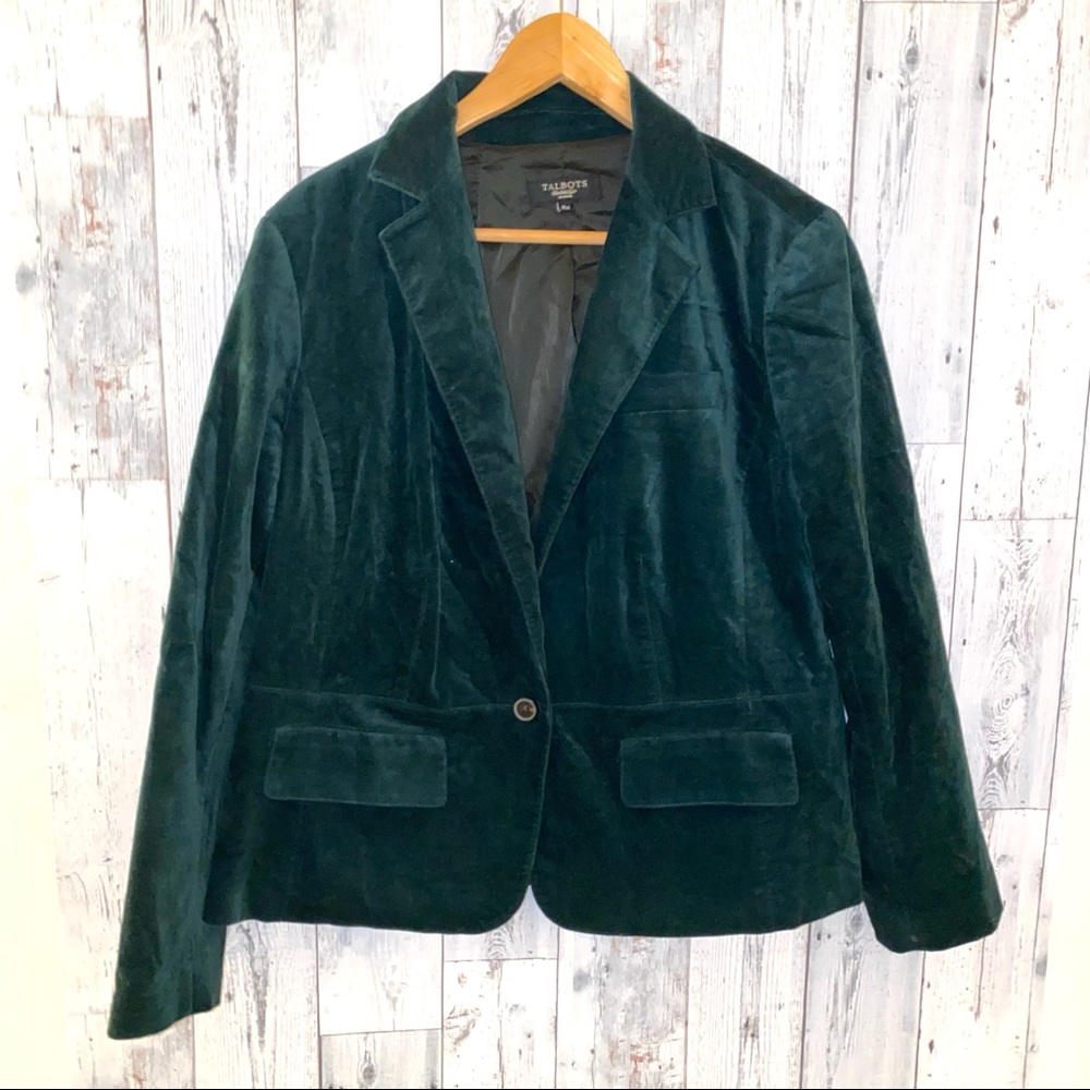 Talbots Forest Green Velvet Blazer Coat jacket 16